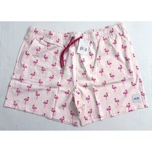 EUBI Swim Shorts Men XL Stretchy Drawstring Pink Flamingo Let's Flamingle
